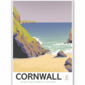 Cornwall Vintages Reiseplakat. Aufkleber (Vorderseite)