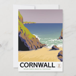 Cornwall Vintages Reiseplakat. Holzwall Ar Einladung
