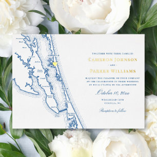 Corolla NC Karte OBX Hochzeit Navy und Gold