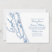 Corolla NC Map Elegant Navy Blue Wedding Einladung (Vorderseite)