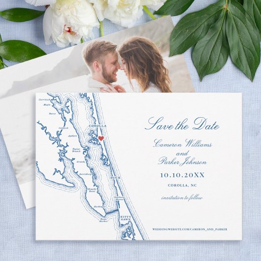 Corolla NC Map Elegant Navy Blue Wedding Save The Date