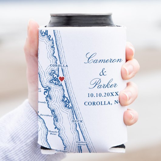 Corolla NC Map Elegant OBX Navy Blue Wedding Favor Dosenkühler