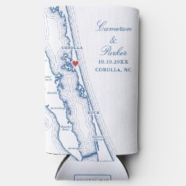 Corolla NC Map Elegant OBX Navy Blue Wedding Favor Selters Dosenkühler