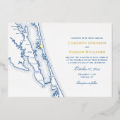 Corolla NC Map OBX Wedding Navy and Gold  Folieneinladung (Vorderseite)