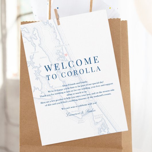 Corolla NC Map Wedding Welcome Itinerary Navy Blue Dankeskarte