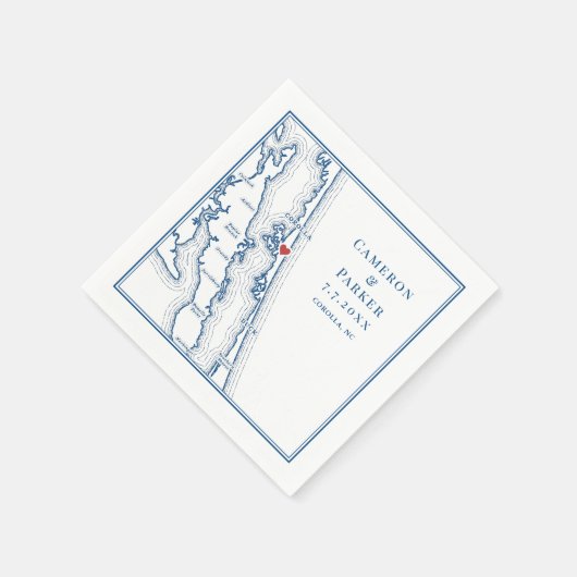 Corolla NC Outer Banks Map Navy Elegant Wedding Serviette (Ecke)