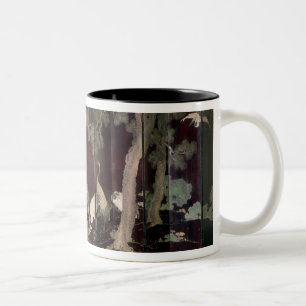 Coromandel Schirm, der Kräne darstellt Zweifarbige Tasse