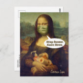 Corona Lisa (Mona Lisa) Bleibe Zuhause. Gerettet L Postkarte (Vorne/Hinten)