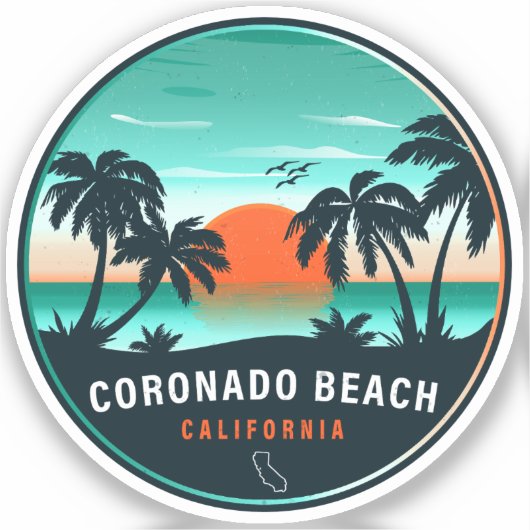 Coronado Beach California Retro Sunset Souvenirs Aufkleber (Vorderseite)