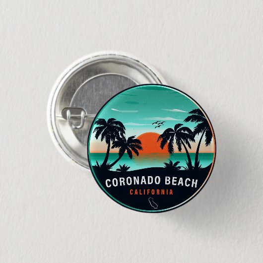 Coronado Beach California Retro Sunset Souvenirs Button (Vorne & Hinten)