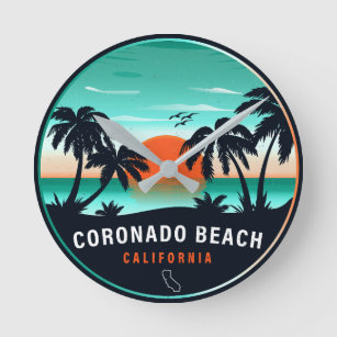 Coronado Beach California Retro Sunset Souvenirs Runde Wanduhr