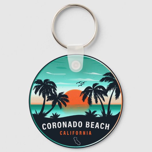 Coronado Beach California Retro Sunset Souvenirs Schlüsselanhänger (Vorderseite)