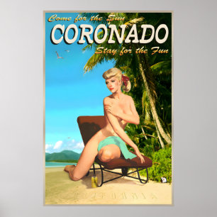 Coronado Kalifornien Retro-Reiseplakat Strand Pin Poster