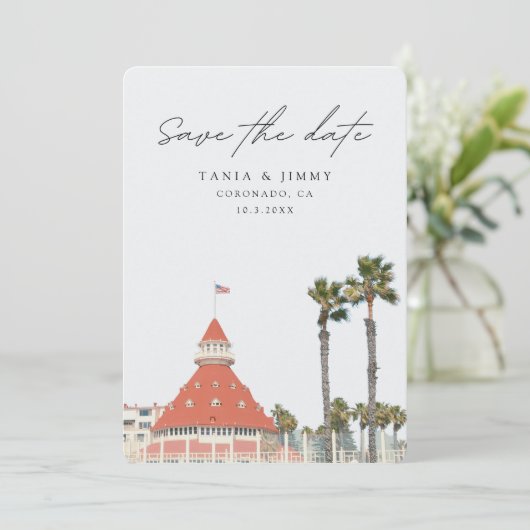 Coronado Wedding San Diego Save the Date Einladung (Stehend Vorderseite)