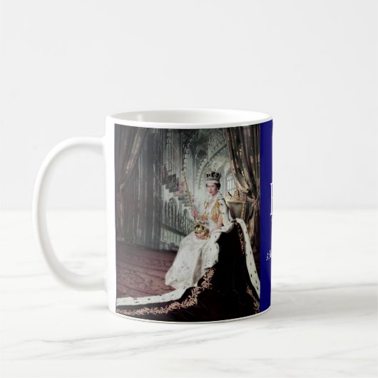 Coronation pose of Queen Elizabeth II, Coffee Mug Kaffeetasse (Links)