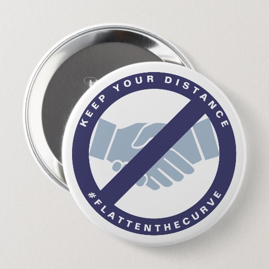 Coronavirus No Handshake #FLATTENTHECURVE Blue Button (Vorne & Hinten)