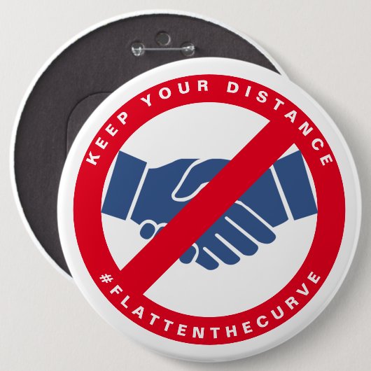 Coronavirus No Handshake #FLATTENTHECURVE Red Button (Vorne & Hinten)