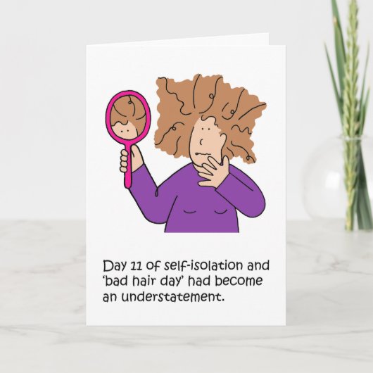 Coronavirus Selbstisolation Bad Hair Day Cartoon Karte (Vorderseite)