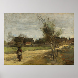 Corot - Bäuerin auf einer Straße mit Aussicht Poster