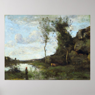 Corot - Bäuerin und Kuh bei der Stute Poster