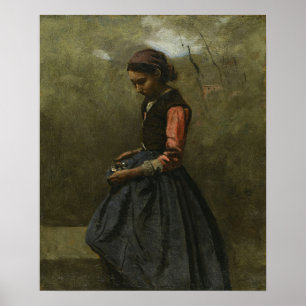 Corot - ein pensives junges Mädchen Poster