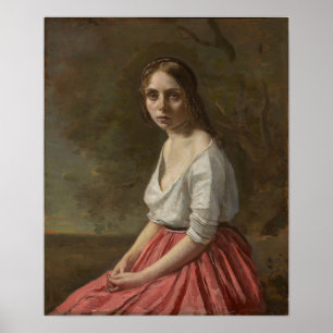 Corot - Junge Frau mit rosa Rock 1845 Poster