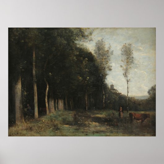 Corot - Landschaft mit Blick auf ein Dorf Poster (Vorne)
