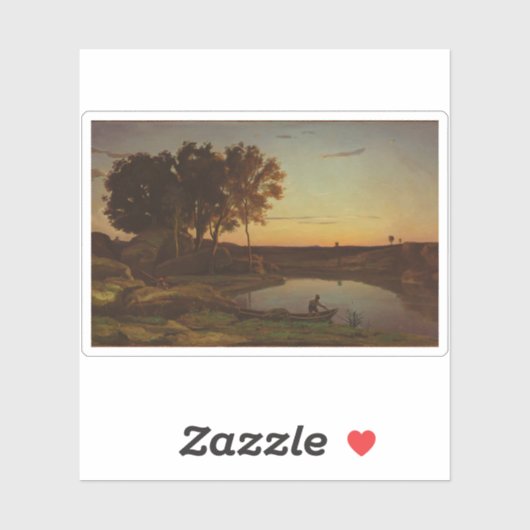 Corot - Landschaft mit See und Boot Aufkleber (Blatt)