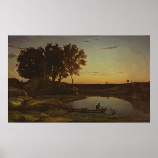 Corot - Landschaft mit See und Boot Poster (Vorne)