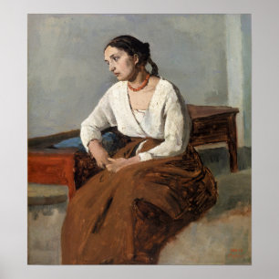 Corot - Melancholy, Italienische Frau Poster