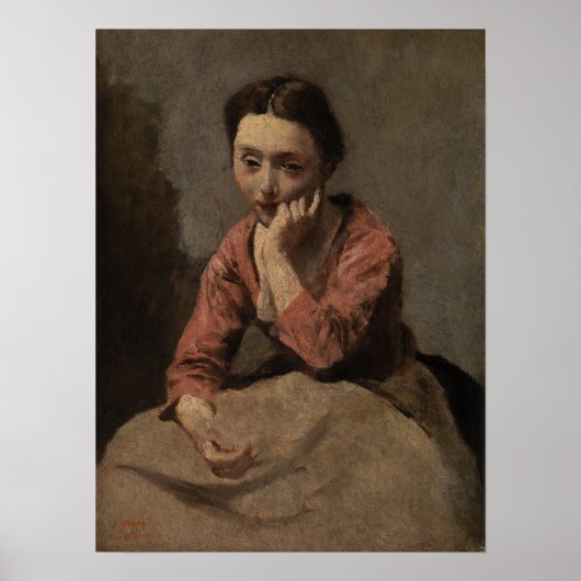 Corot - Pensive junge Frau Poster (Vorne)