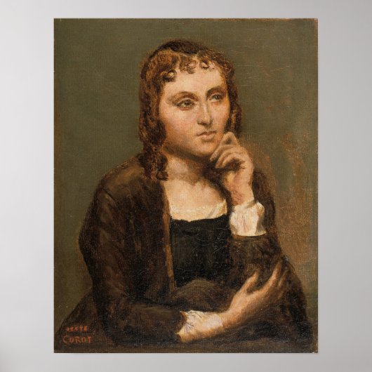Corot - Pensive Young Brünett 1845 Poster (Vorne)