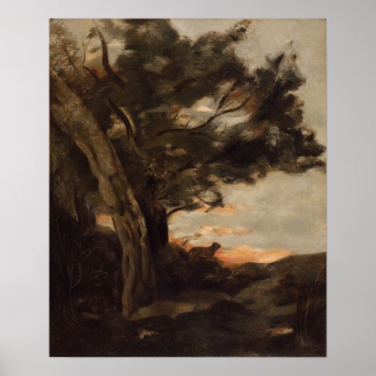 Corot - Sonnenuntergang mit Löwen Poster (Vorne)