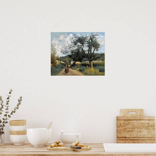 Corot - Weg durch die Felder Poster (Küche)