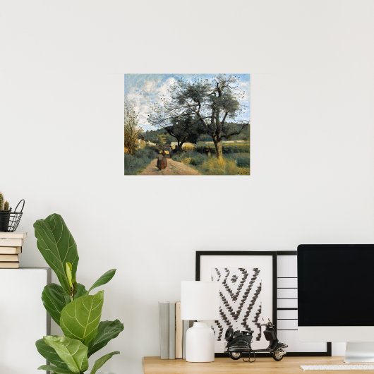 Corot - Weg durch die Felder Poster (Heimbüro)