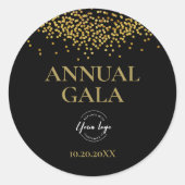 Corporate Annual Gala Logo Black Gold Confetti Runder Aufkleber (Vorderseite)