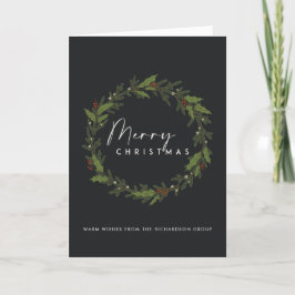 CORPORATE BLACK CHIC HOLLY BERRY WREATH CHRISTMAS KARTE