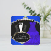 Corporate Black Krawatte Dinner Party Royal Blue Einladung (Stehend Vorderseite)