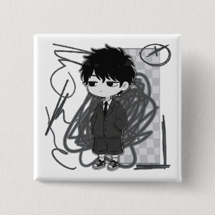 Corporate Burnout Nachvollziehbarer Chibi-Junge im Button