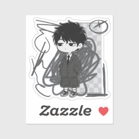 Corporate Burnout Relatable Chibi Boy Suit Illustr Aufkleber (Blatt)