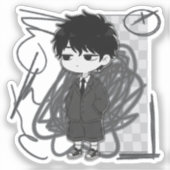 Corporate Burnout Relatable Chibi Boy Suit Illustr Aufkleber (Vorderseite)