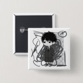 Corporate Burnout Relatable Chibi Boy Suit Illustr Button (Vorne & Hinten)