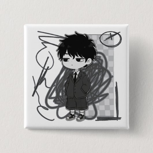 Corporate Burnout Relatable Chibi Boy Suit Illustr Button (Vorderseite)