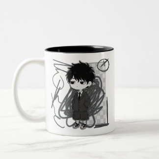 Corporate Burnout Relatable Chibi Boy Suit Illustr Zweifarbige Tasse