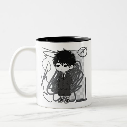 Corporate Burnout Relatable Chibi Boy Suit Illustr Zweifarbige Tasse (Links)