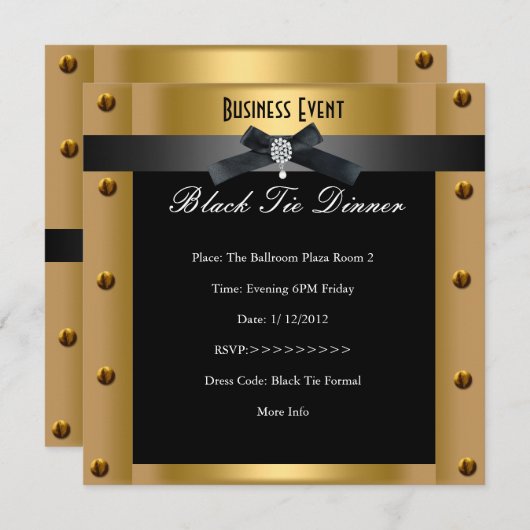 Corporate Business Formal Black Krawatte Gold Meta Einladung (Vorne/Hinten)
