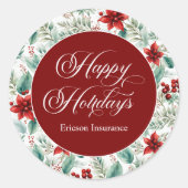 Corporate Christmas Greenery Poinsettia Runder Aufkleber (Vorderseite)