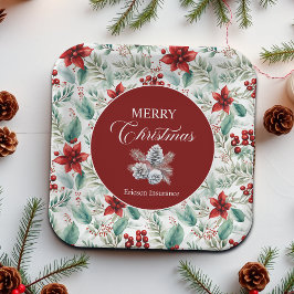 Corporate Christmas Party Greenery Poinsettia Pappteller