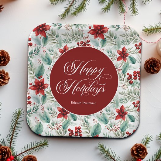 Corporate Christmas Party Greenery Poinsettia  Pappteller