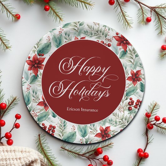 Corporate Christmas Party Greenery Poinsettia Pappteller